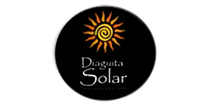 Logo de Diaguita Solar en fondo circular negro con figura de sol brillante, cliente corporativo de Consultoría SH en Chile.