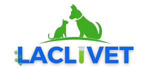 Logo de Laclivet con siluetas de perro y gato en verde sobre tubo de ensayo, cliente de Consultoría SH en Chile.